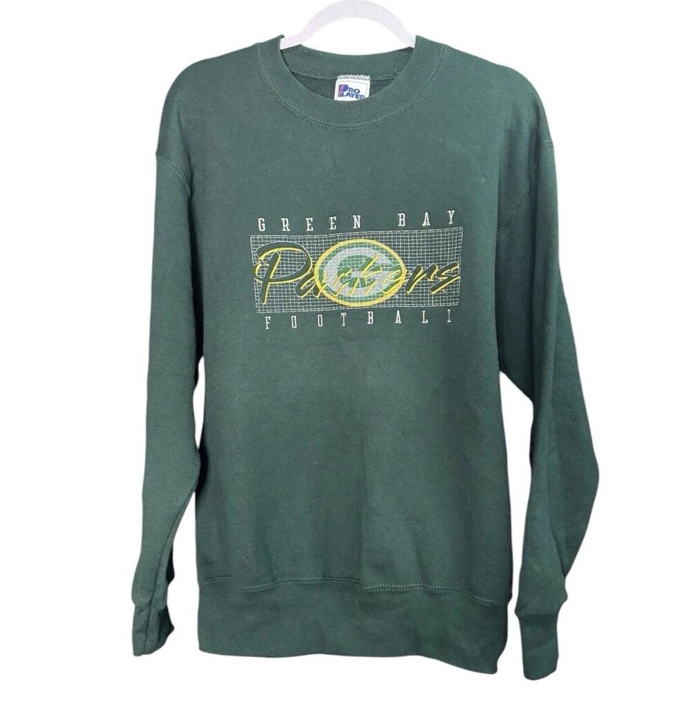 Vintage 90s Green Bay Packers Embroidered Logo Crewneck Sweatshirt Pro Player M